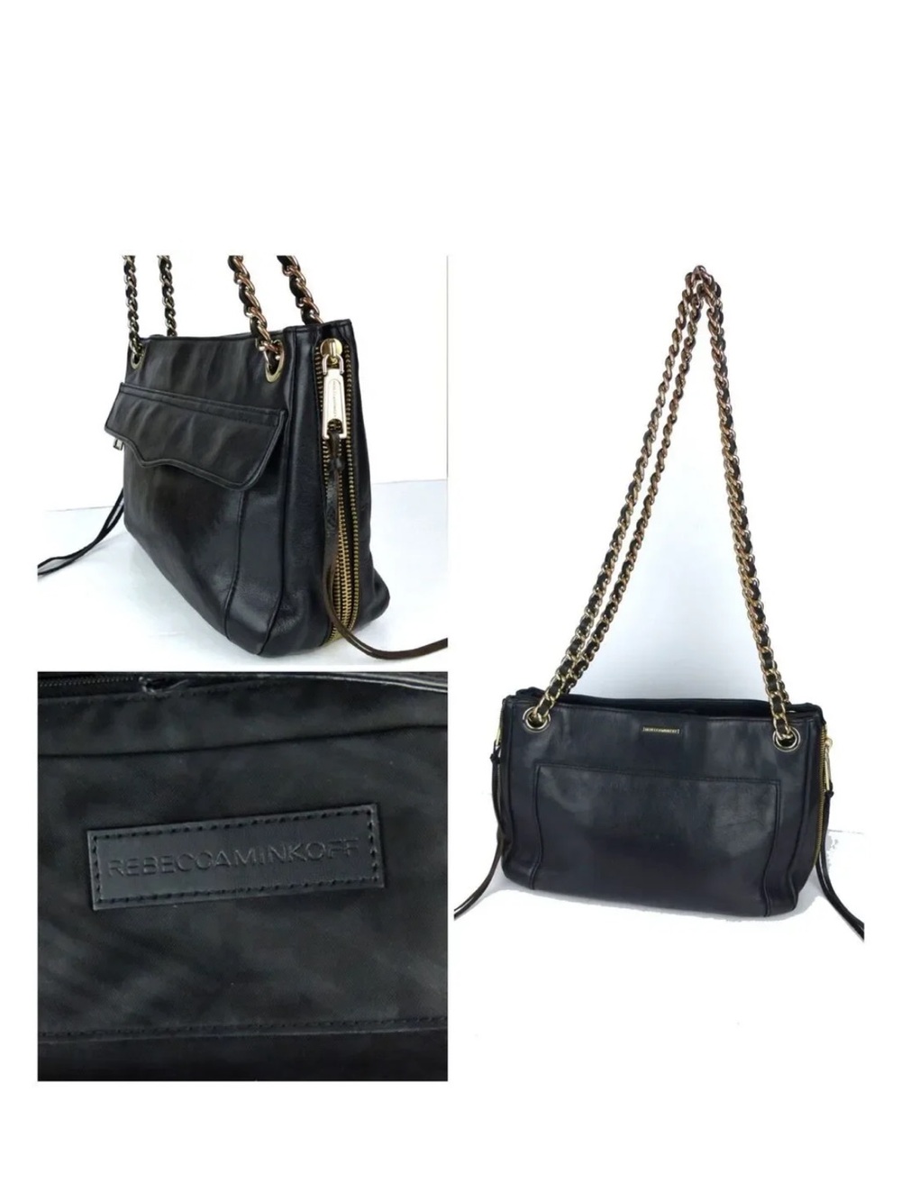 Rebecca Minkoff Black Leather Chain-Strap Shoulder Bag